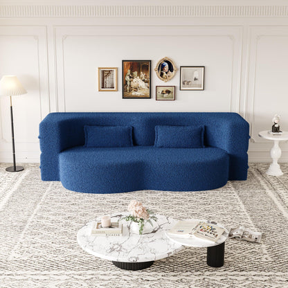 Modern Floor Futon Sofa Bed with Teddy Fabric and Two Pillows - Multiple Colors