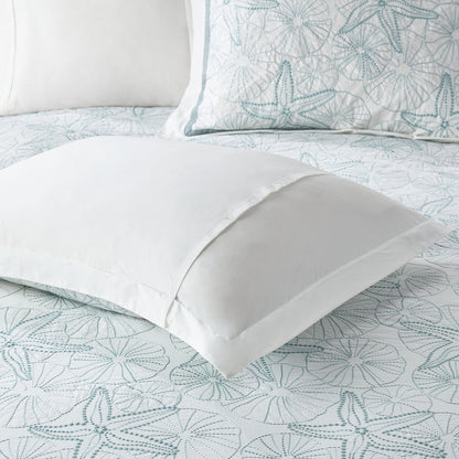 White Cotton Duvet Cover Mini Set with Embroidered Seashells – Full/Queen