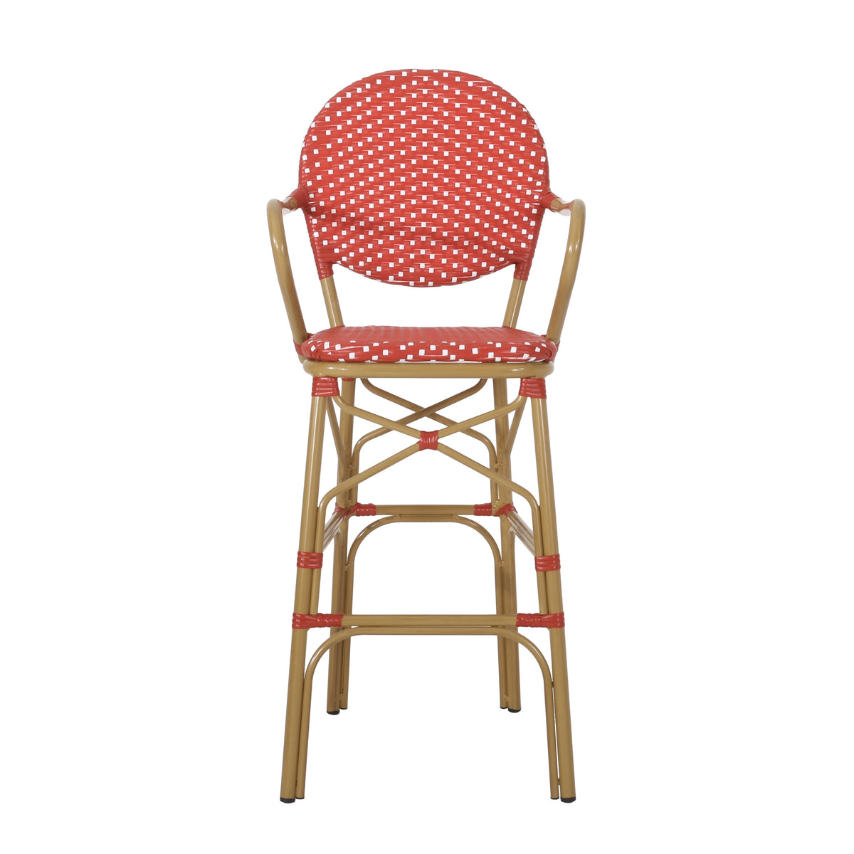 Outdoor Wicker and Aluminum French Barstools, Set of 2 with Rust-Resistant Frame - Natural