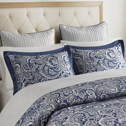 Navy 12 Piece Comforter Set with Cotton Bed Sheets - Queen, Paisley Jacquard