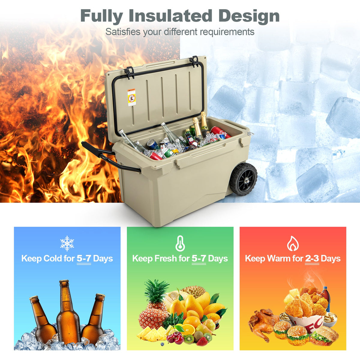75 Quart Portable Cooler Rotomolded Ice Chest with Handles and Wheels