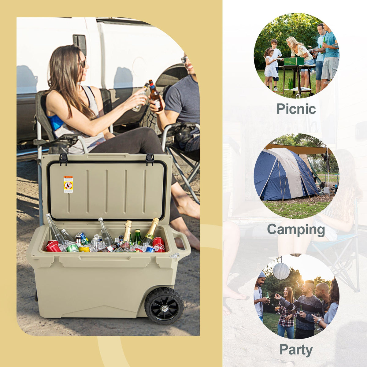 75 Quart Portable Cooler Rotomolded Ice Chest with Handles and Wheels