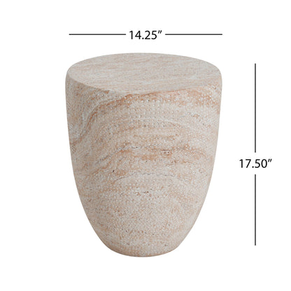 Lightweight Concrete Outdoor Side Table with Travertine Finish - Beige