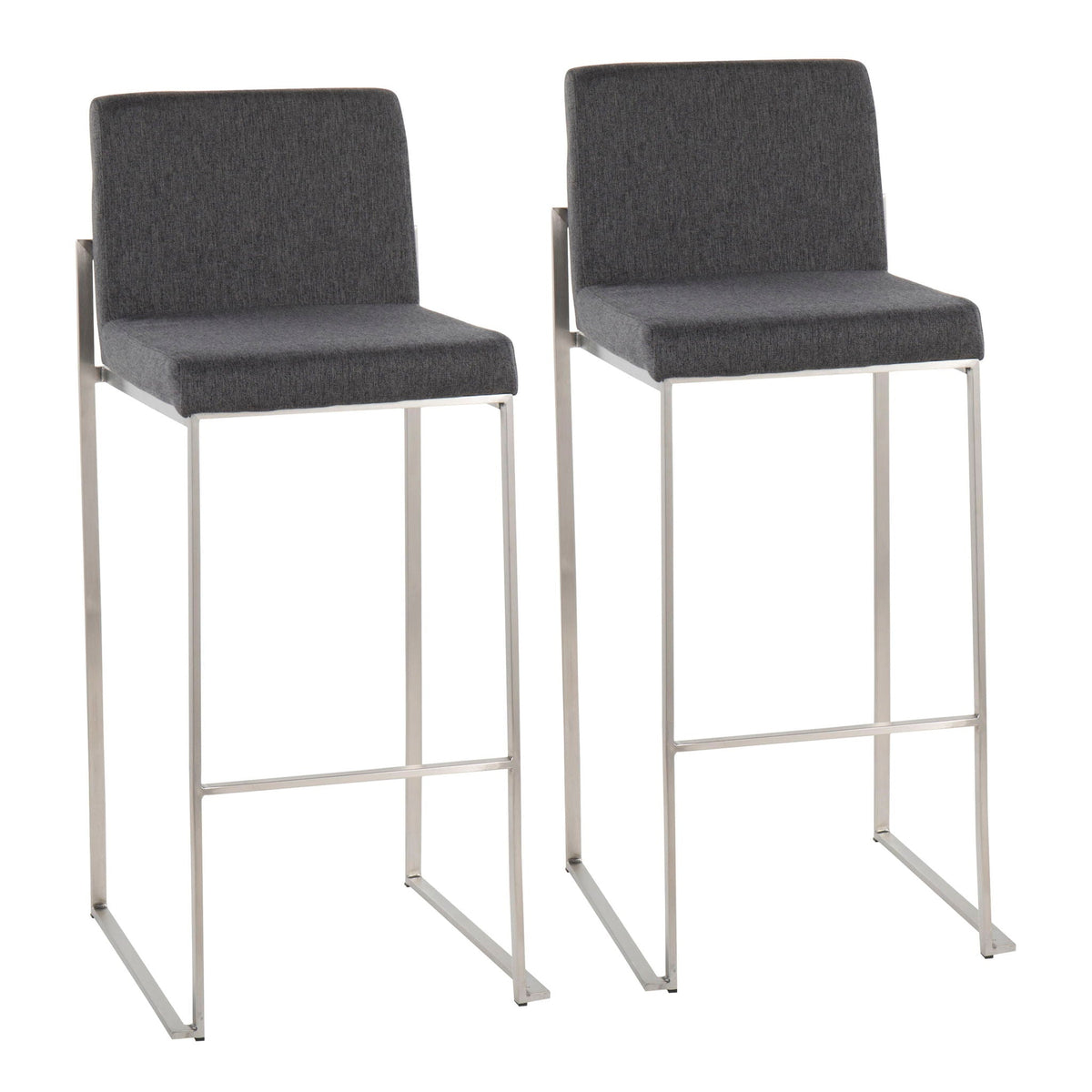 Contemporary High Back Barstool Set with Upholstered Seat – Multiple Colors
