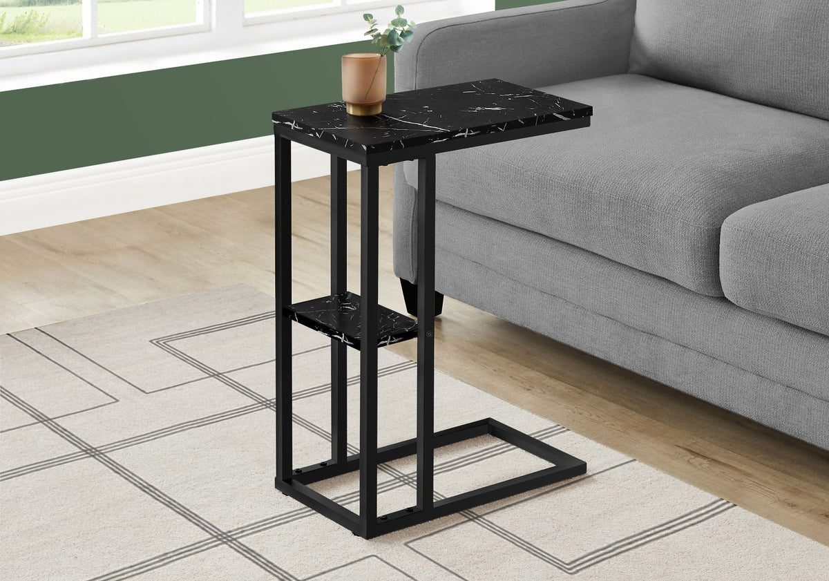 C-Shaped Marble Look Accent Table with Metal Frame - Multiple Colors