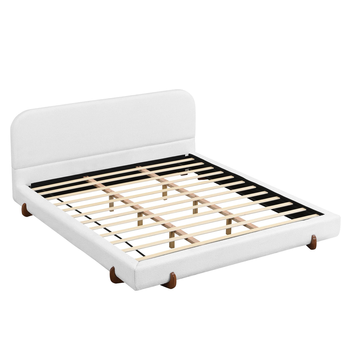 Elegant Upholstered Bed Frame with Solid Wood Legs - Pink or White