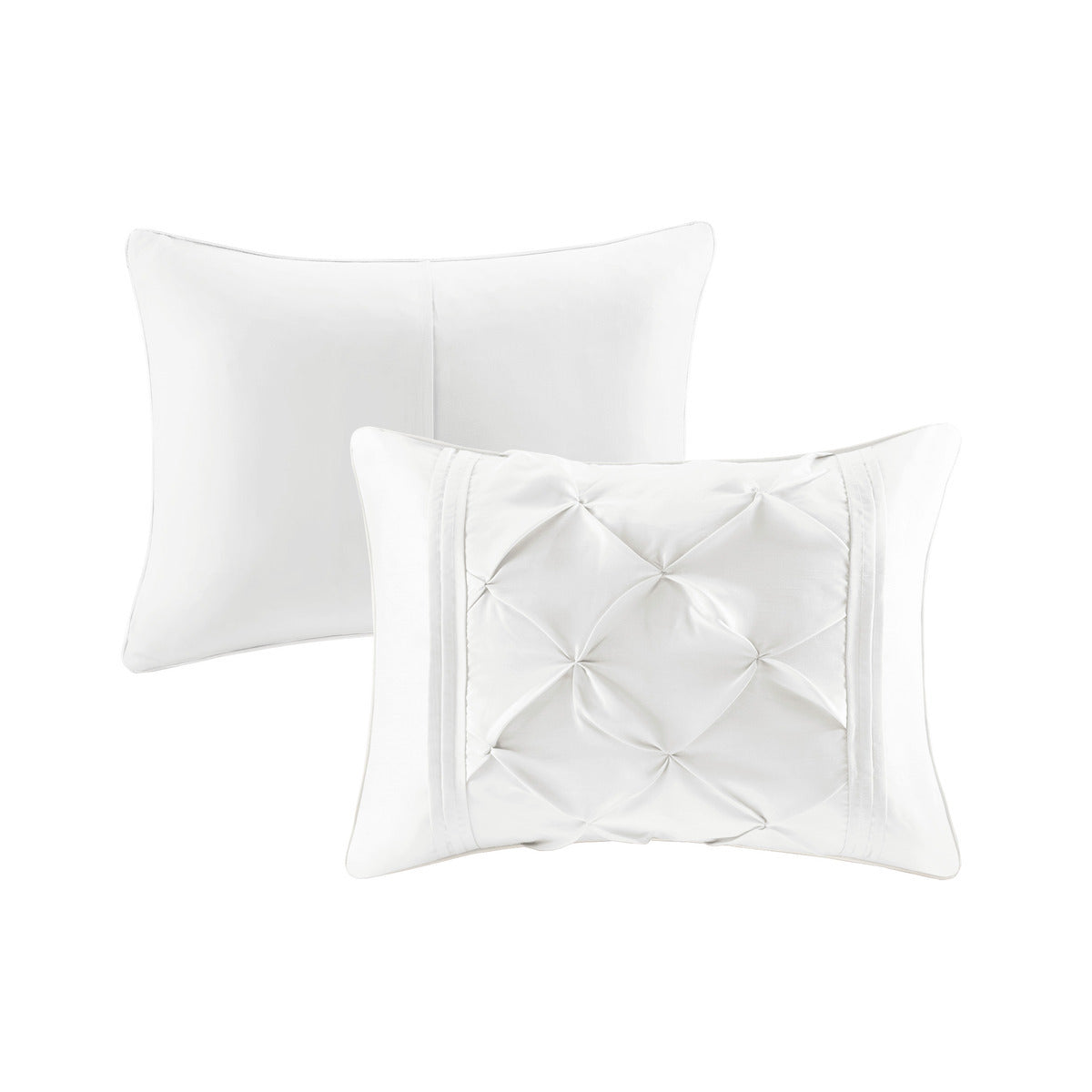 7 Piece Tufted Comforter Set with Hypoallergenic Filling - White