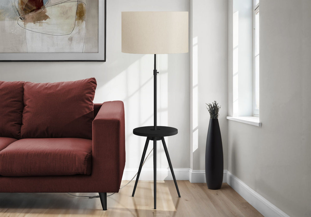 Modern Floor Lamp with Adjustable Height and Built-In Shelf - Black or Gold