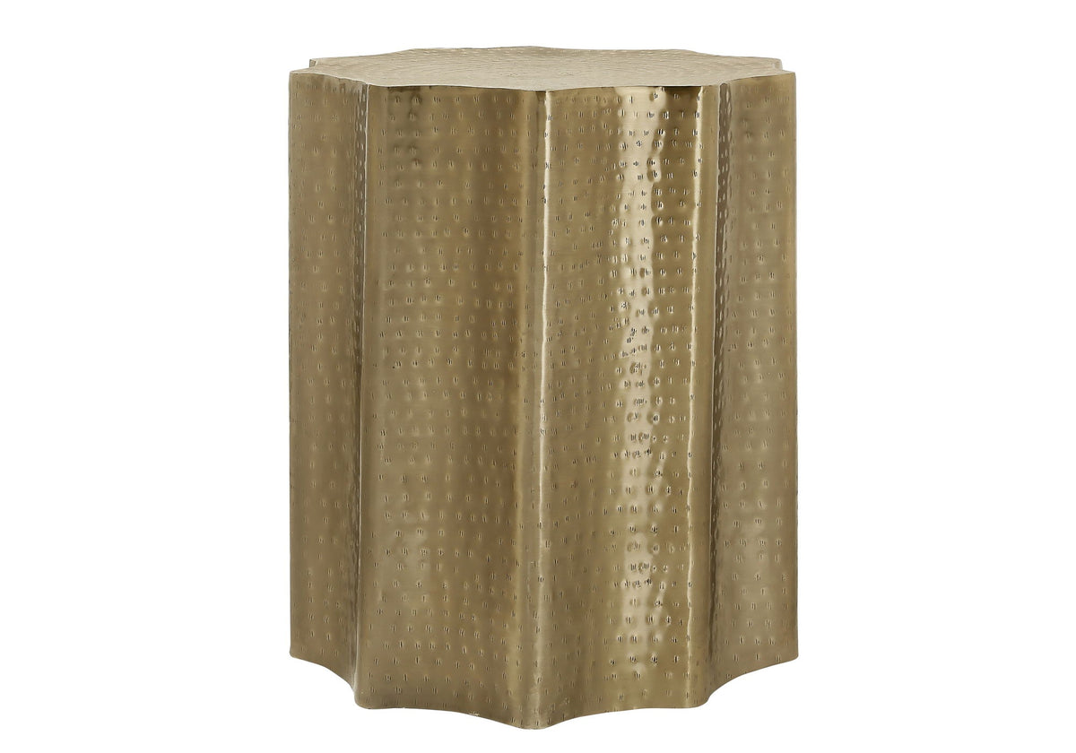 Drum Accent Side Table with Scalloped Hammered Metal Design - Beige, Bronze, Gold