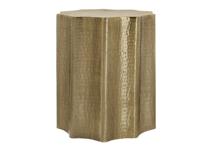 Drum Accent Side Table with Scalloped Hammered Metal Design - Beige, Bronze, Gold