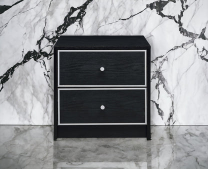 Modern Black Nightstand Table with Two Drawers - Black