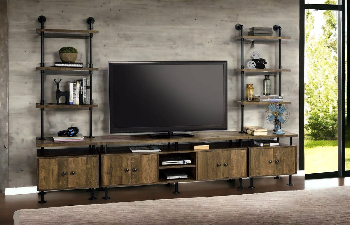 Ensata II TV Stand - Rustic Oak / Black