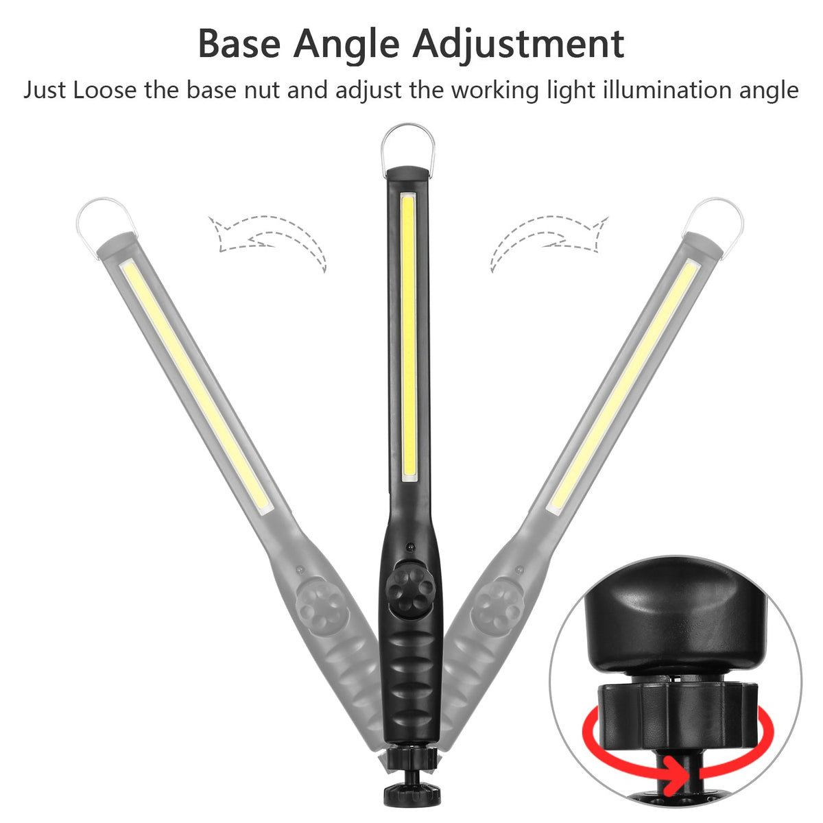 COB Work Light IPX4 Handheld Emergency LED Lamp Dimmable Magnetic Hook Night Light for Camping Adventure Repair Use