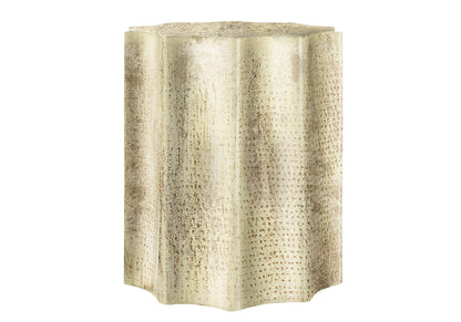 Drum Accent Side Table with Scalloped Hammered Metal Design - Beige, Bronze, Gold