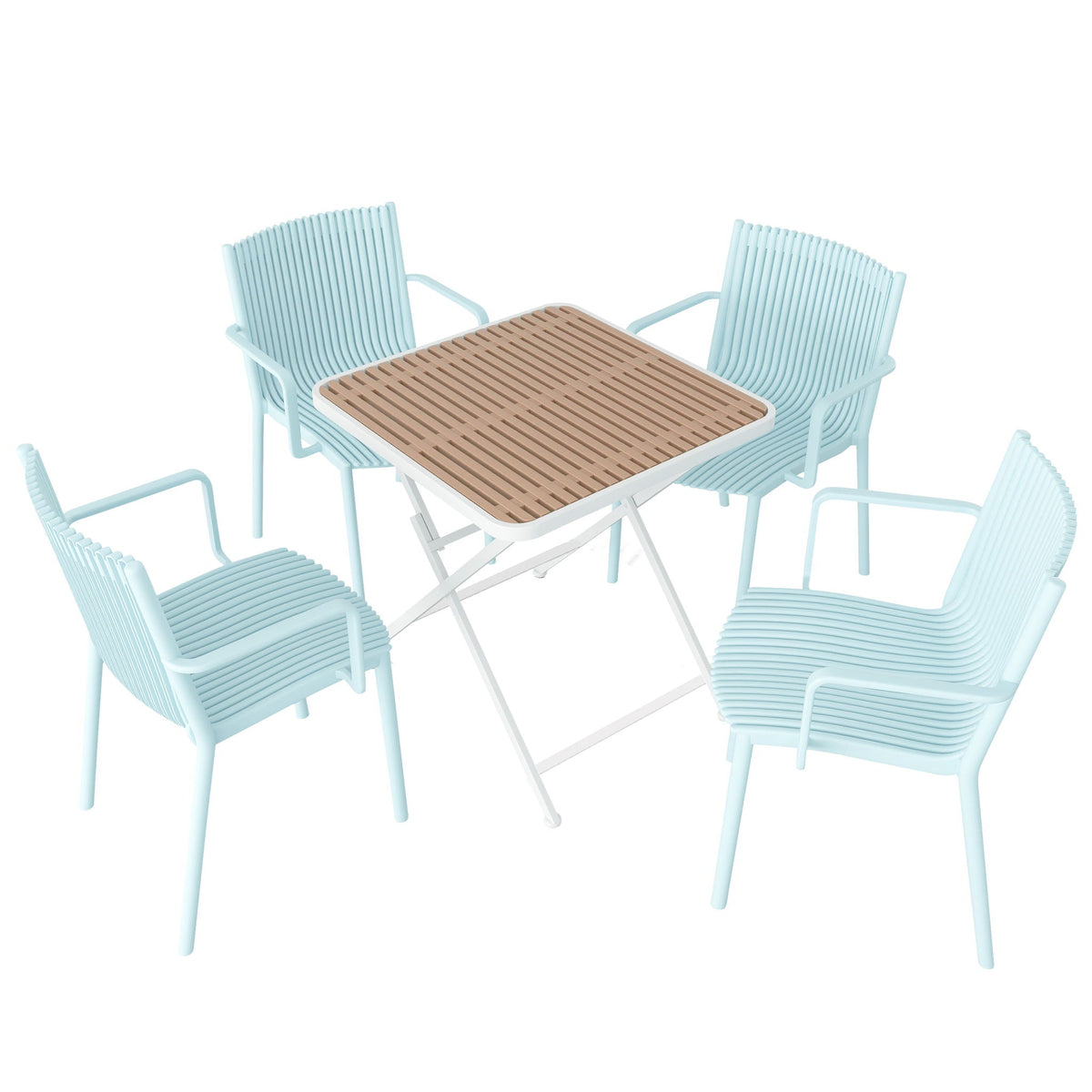 4 Modern Stackable Plastic Armchair Matched With Folding Square Table
