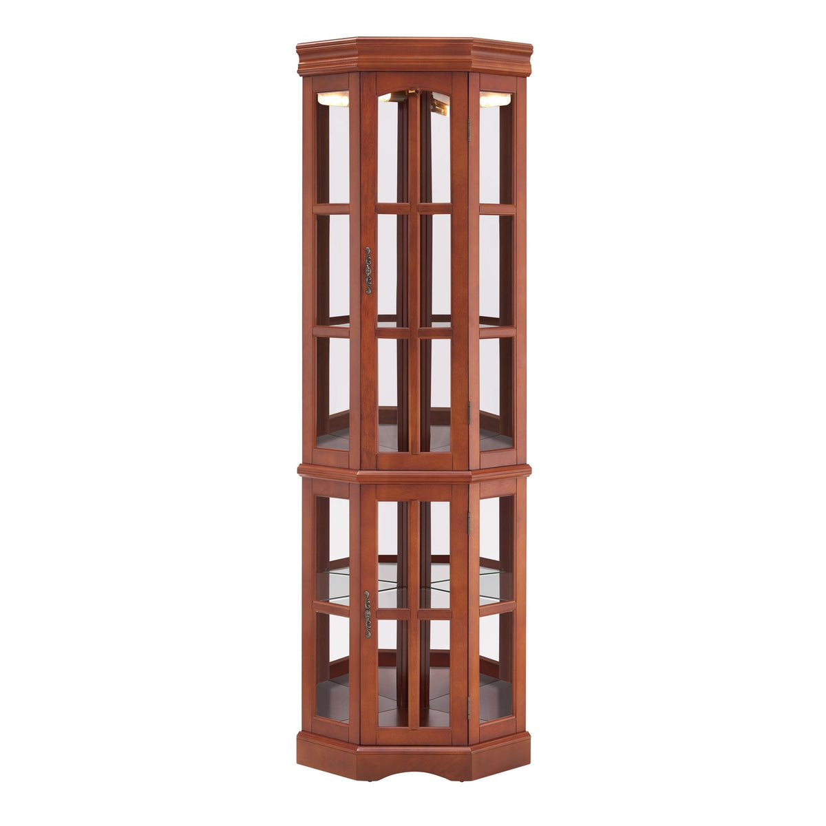 Corner Curio Cabinet with 5 Shelves and Lighting System - Dark Brown or Light Brown