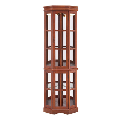 Corner Curio Cabinet with 5 Shelves and Lighting System - Dark Brown or Light Brown