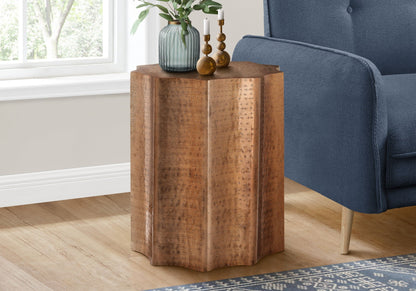 Drum Accent Side Table with Scalloped Hammered Metal Design - Beige, Bronze, Gold