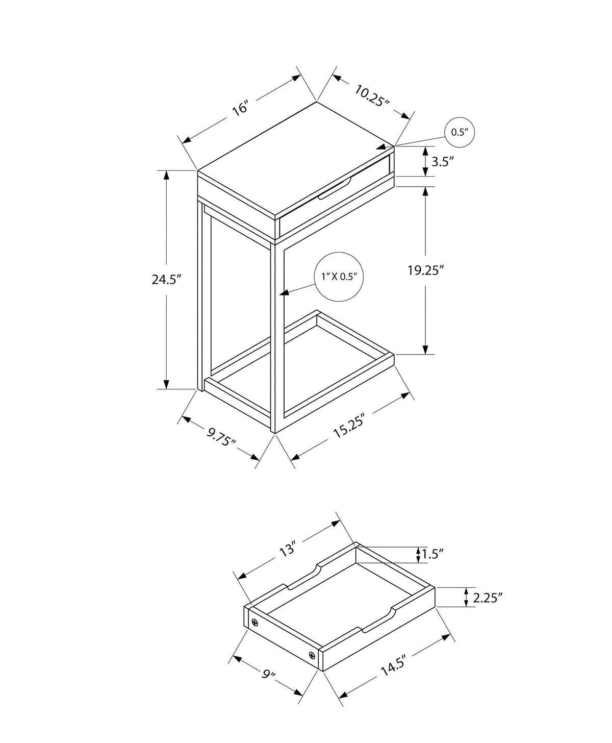 C-Shaped Accent Table with Storage Drawer – Multiple Colors