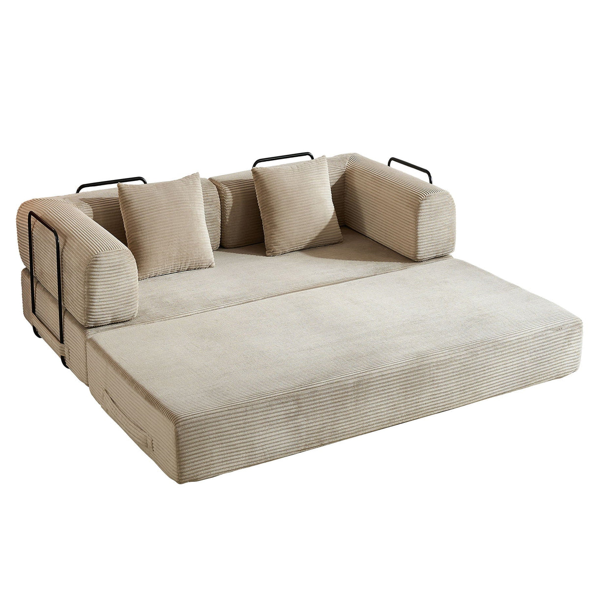 Convertible Sleeper Sofa Bed with Fixed Shape Frame and Cylindrical Pillow - Fabric