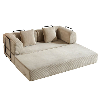 Convertible Sleeper Sofa Bed with Fixed Shape Frame and Cylindrical Pillow - Fabric