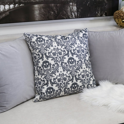 Baroque Skull Damask Accent Pillow with Removable Cover - Black & White