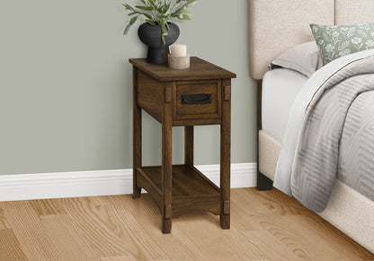 Walnut Accent End Table with Storage Drawer - 2 Tier