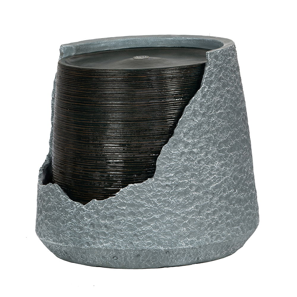 Broken Urn Water Fountain with Integrated Light - Dark Gray