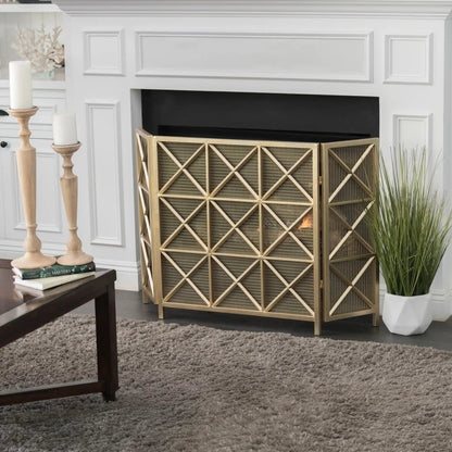 Margaret 3-Panel Iron Fireplace Screen with Adjustable Coverage - Gold
