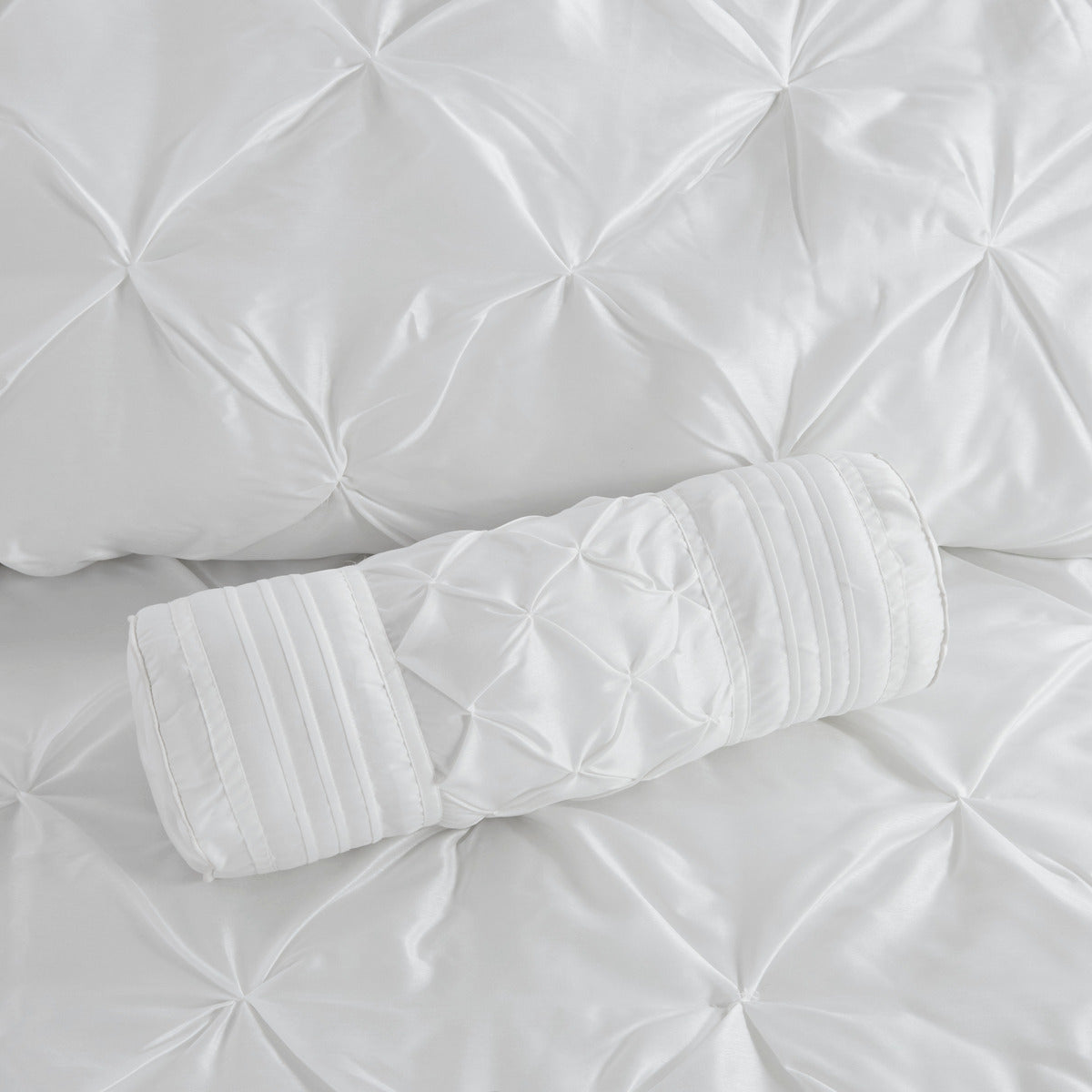 7 Piece Tufted Comforter Set with Hypoallergenic Filling - White