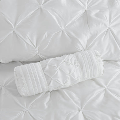 7 Piece Tufted Comforter Set with Hypoallergenic Filling - White
