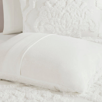 Tufted Cotton Chenille Damask Comforter Set with Shams - Off White