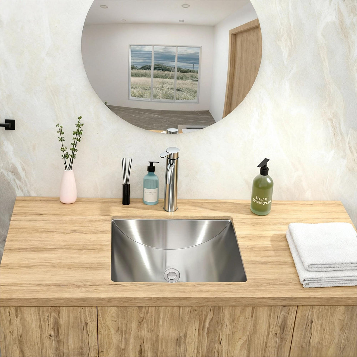 Brushed Nickel Undermount Bathroom Sink with Pop Up Drain