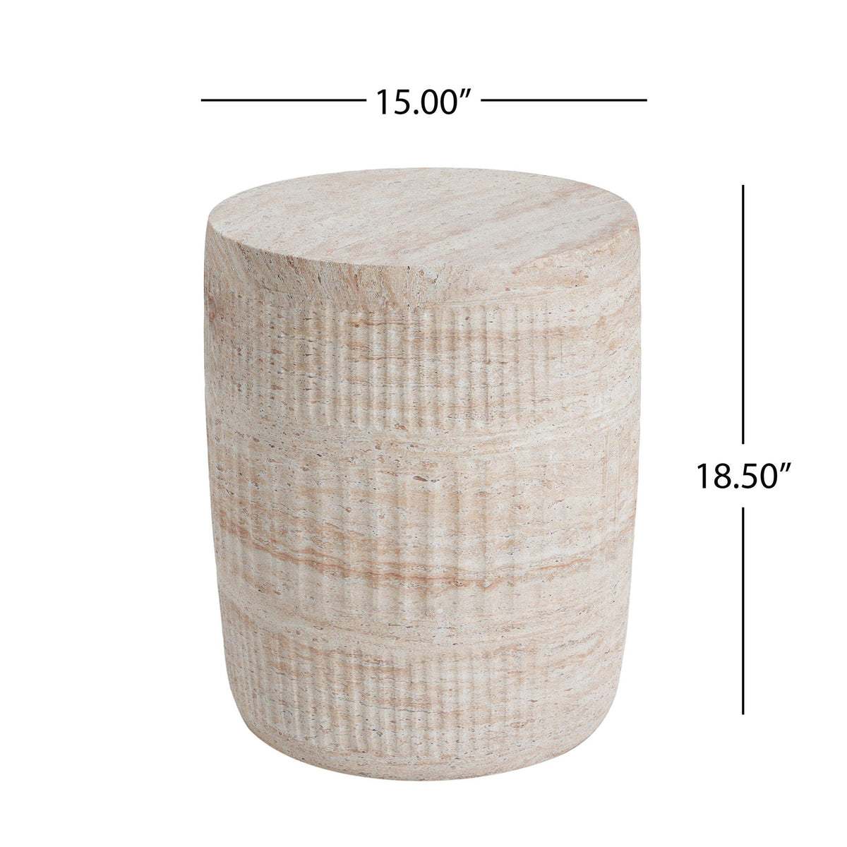 Lightweight Concrete Side Table with Travertine Finish - Beige