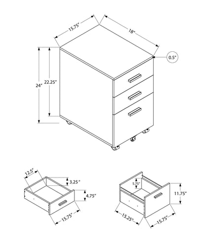 Contemporary Rolling File Cabinet with Storage Drawers - Black or White
