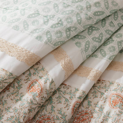 Coral Cotton Percale Comforter Set with Pintucking and Lace Taping - Queen