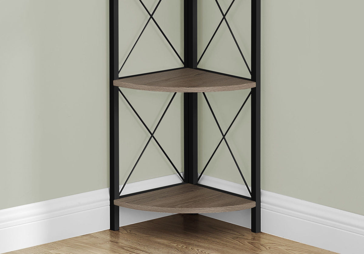 4-Tier Corner Bookshelf with Marble Look and Metal Frame - Black