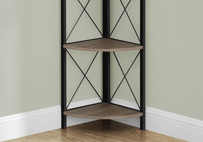 4-Tier Corner Bookshelf with Marble Look and Metal Frame - Black
