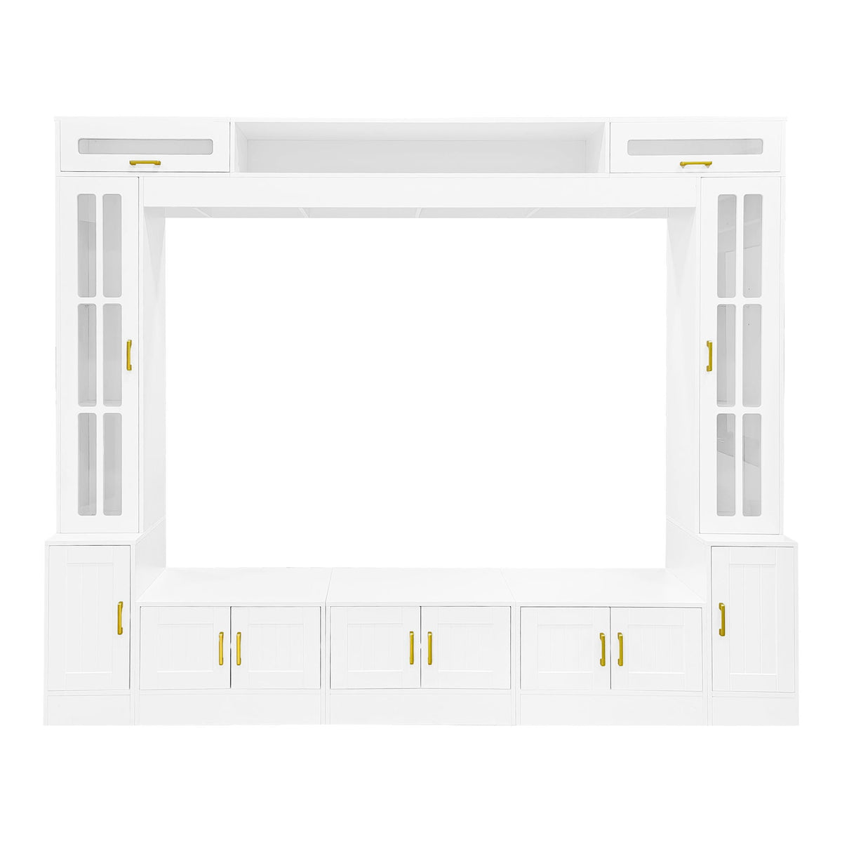 Wall Unit Entertainment Center with Glass Doors - White or Black