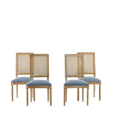 French Country Dining Chair with Rectangular Cane Backrest and Upholstered Seat