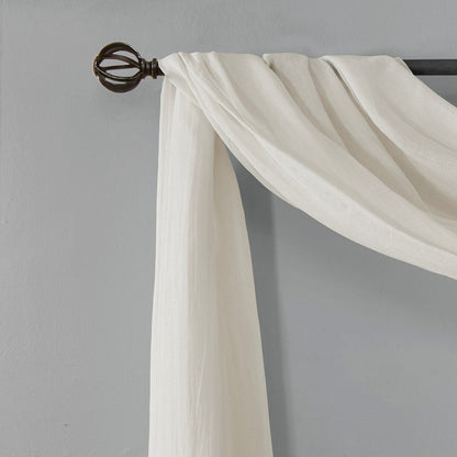 Solid Crushed Sheer Window Scarf with Crushed Detailing - White