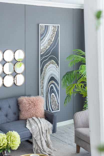 Elongated Rectangle Wall Art with Silver Frame - Multicolor