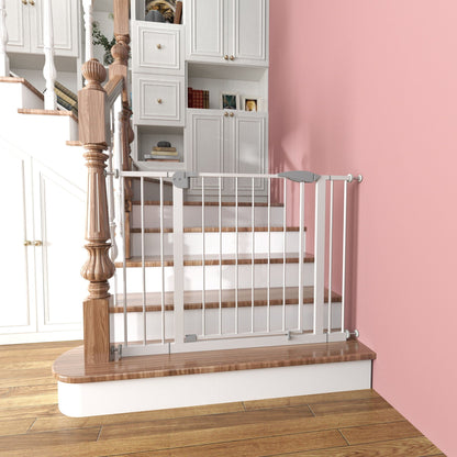 Pressure Mounted Baby Gate for Stairs with Double-Lock Safety - White