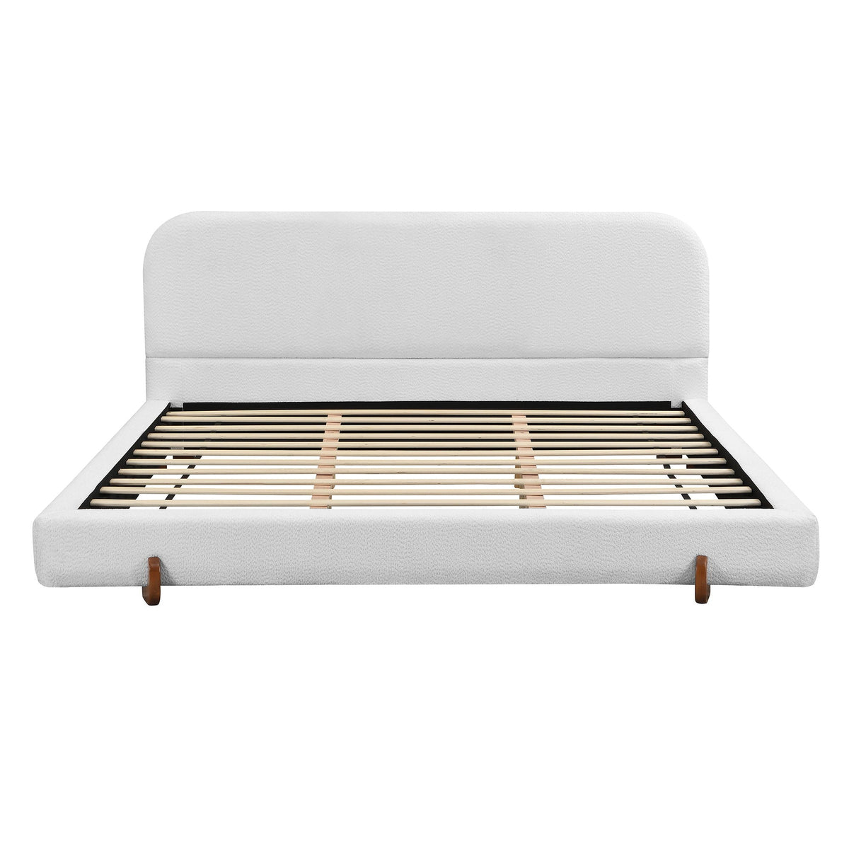 Elegant Upholstered Bed Frame with Solid Wood Legs - Pink or White
