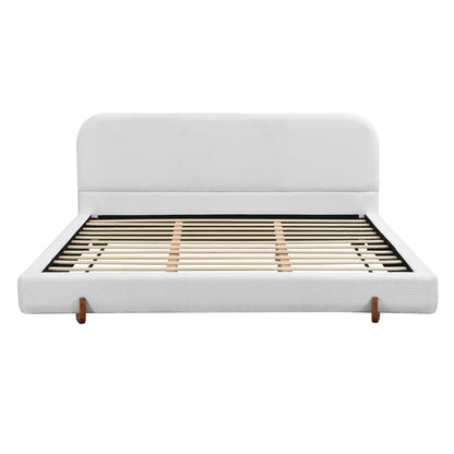 Elegant Upholstered Bed Frame with Solid Wood Legs - Pink or White