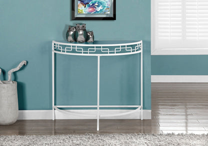 White Accent Console Table for Entryway with Tempered Glass Top - Modern
