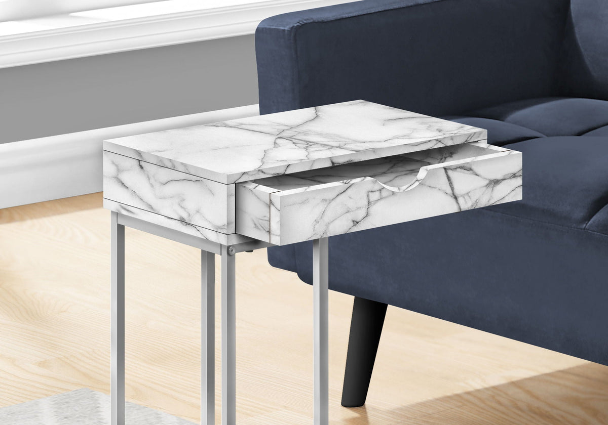 C-Shaped Accent Table with Pass-Through Drawer - Light Brown, White, Black, or Gray