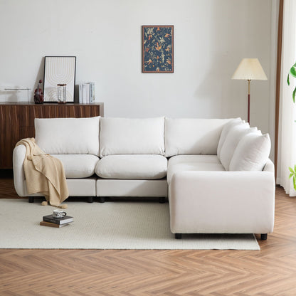 Modular Free Combination Sectional Sofa Couch with Solid Wood Frame - White