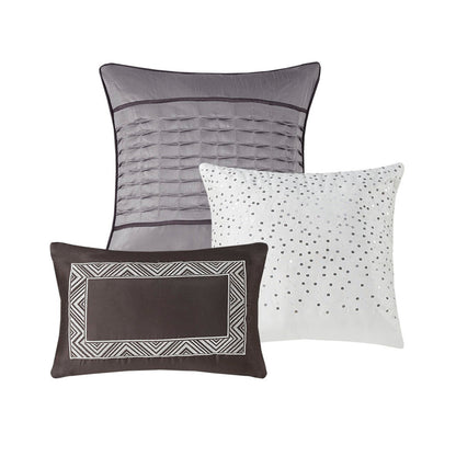 7 Piece Jacquard Comforter Set Grey/Taupe California King