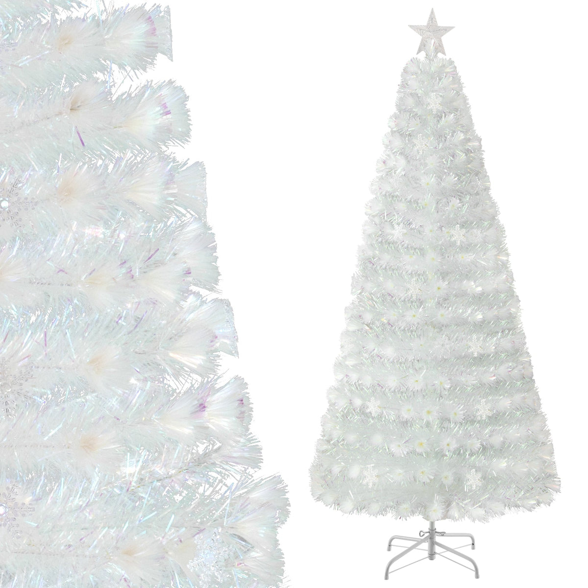 5/6/7 Feet Pre-Lit White Artificial Christmas Tree with Iridescent Leaves